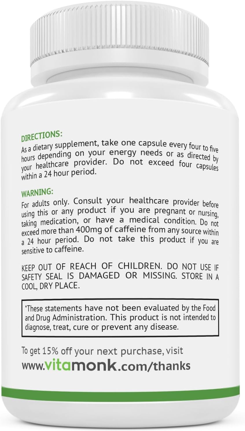 VitaMonk Low Dose Caffeine and Theanine 60 Caps