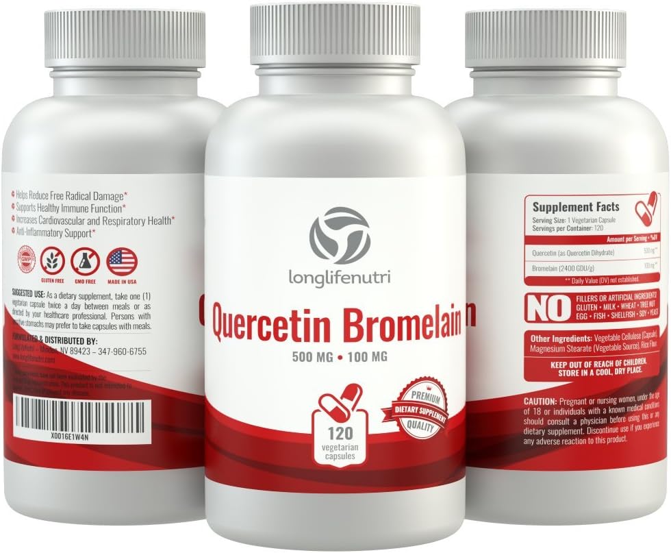 LongLifeNutri Quercetin with Bromelain  120 Vegetarian Capsules