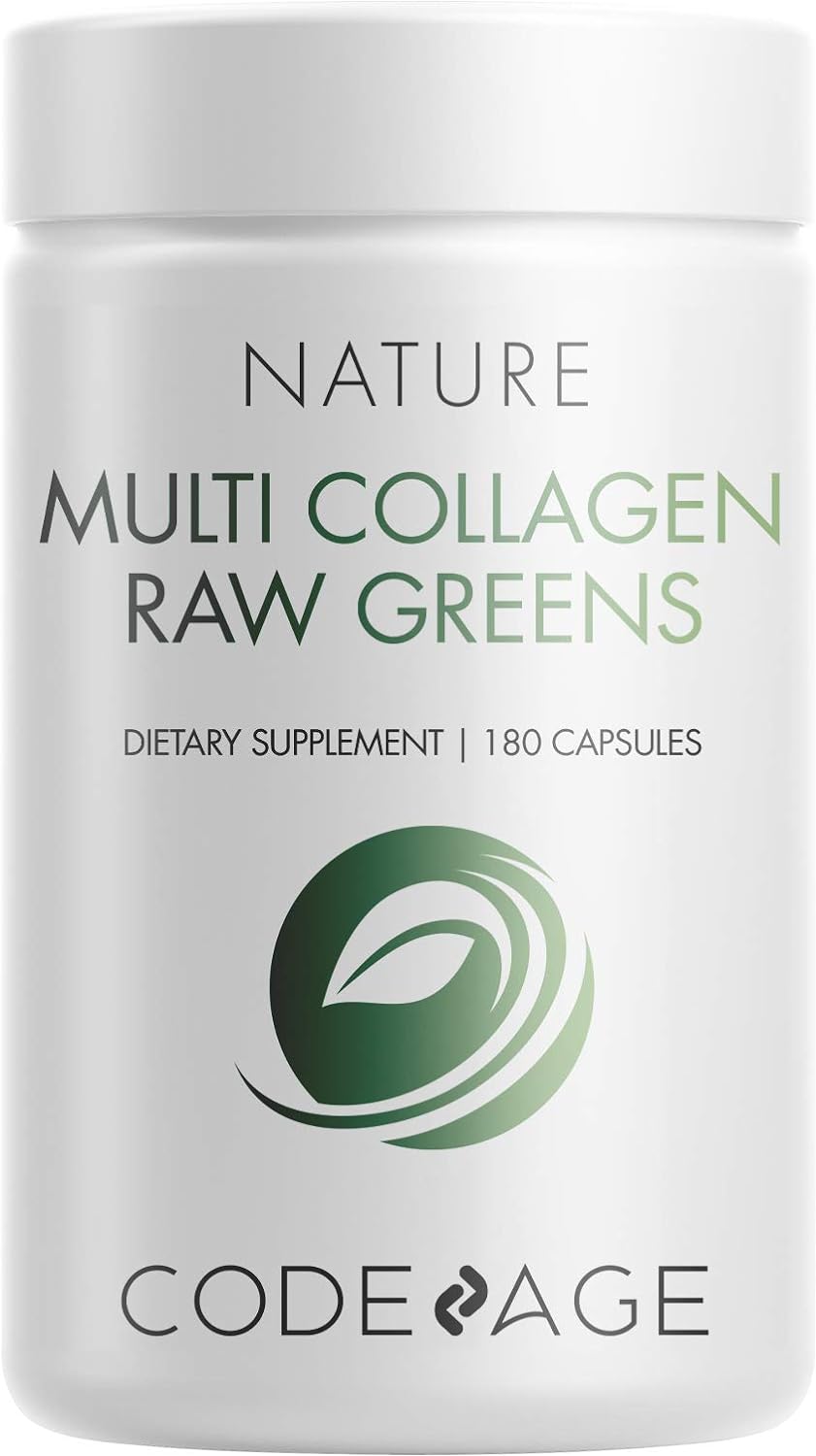 Codeage Multi Collagen Protein + Organic Raw Greens Superfood 180 Capsules