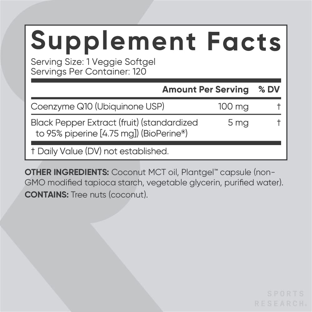 Sports Research CoQ10 Enhanced w/Coconut Oil & Bioperine 120 Veggie Softgels