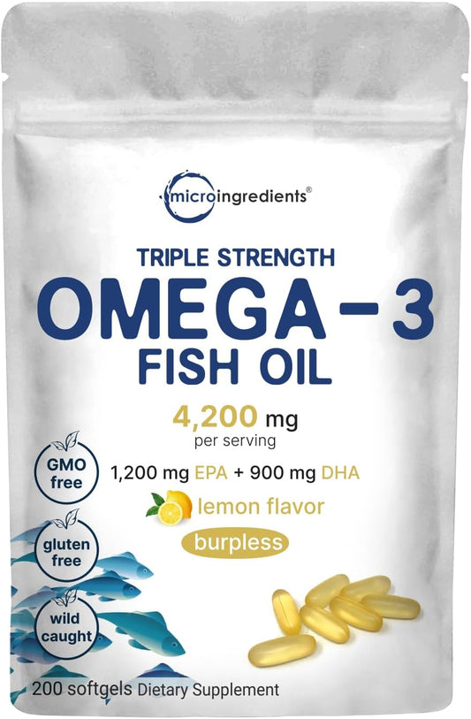 Triple Strength Omega 3 Fish Oil Supplements  200 Softgels