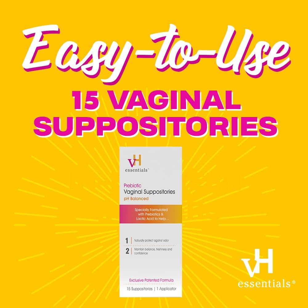 vH essentials Prebiotic PH Balanced Vaginal SuppositoriesBox, Original Version, 15 Count