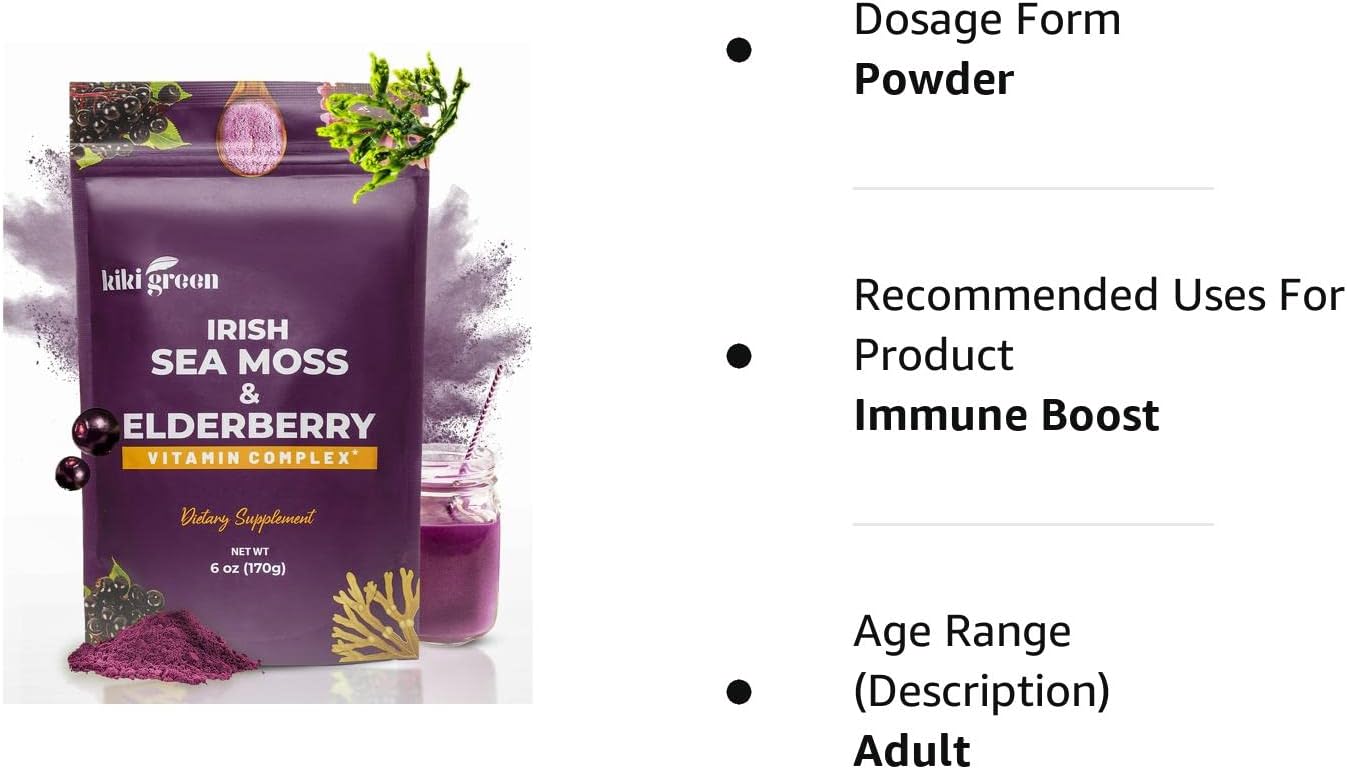 KIKI Green Sea Moss Powder with Elderberry Immune Boost