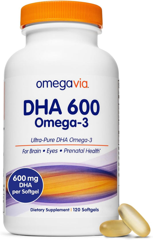 OmegaVia DHA 600 mg - Ultra-Pure DHA Supplements 120 softgels