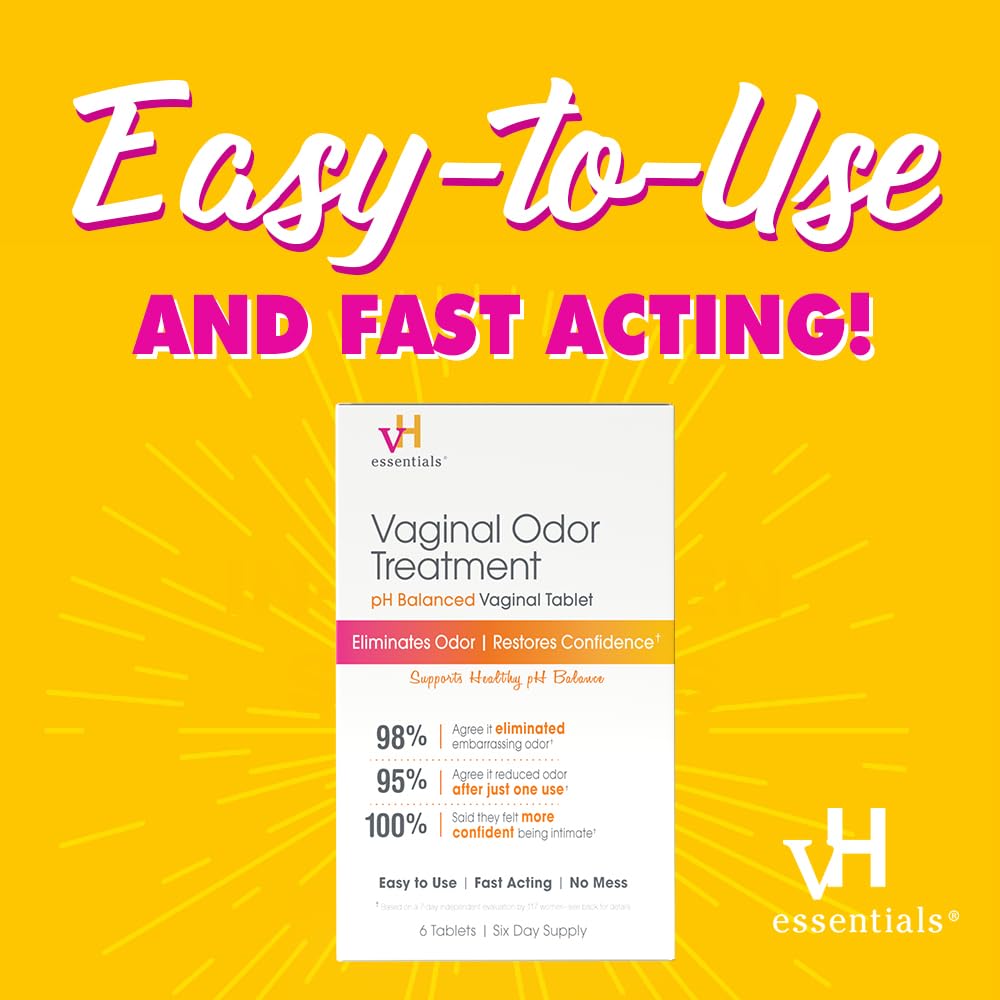 vH essentials Vaginal Odor Treatment - pH Balanced Vaginal Suppositories - 6 Tablets