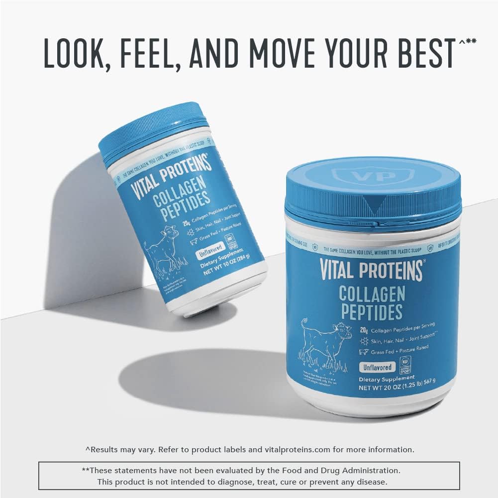 Vital Proteins Collagen Peptides Powder, Promotes Hair, Nail, Skin, Bone and Joint Health, Zero Sugar, Unflavored 19.3 OZ