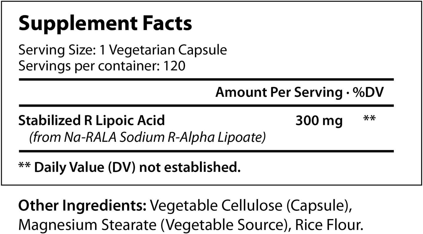 R-Alpha Lipoic Acid  Stabilized 120 Vegetarian Capsules