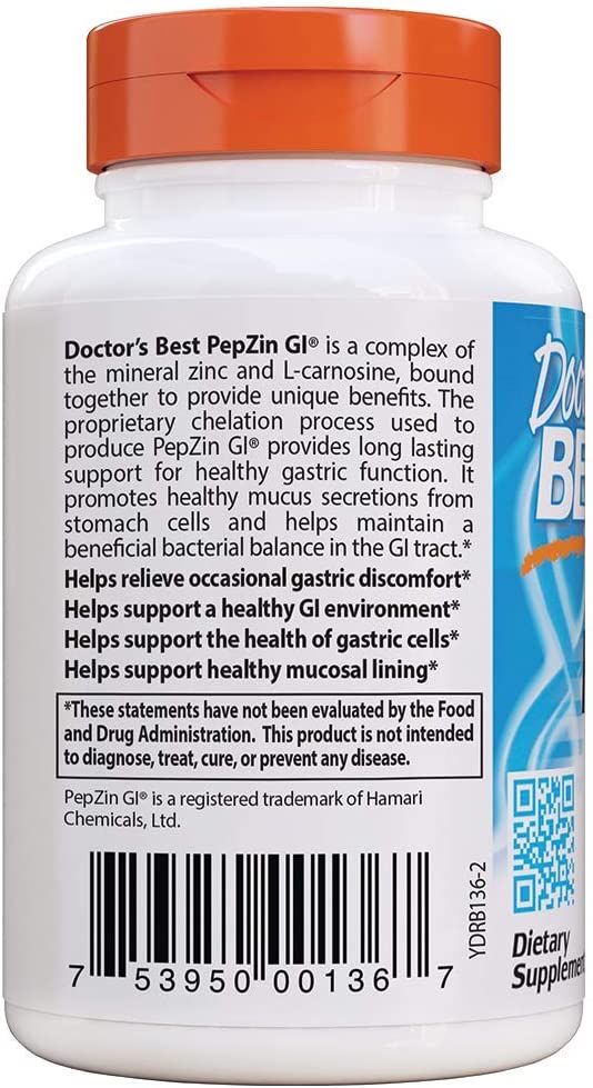 Doctor's Best PepZin GI, Zinc-L-Carnosine Complex, 120 Veggie Caps