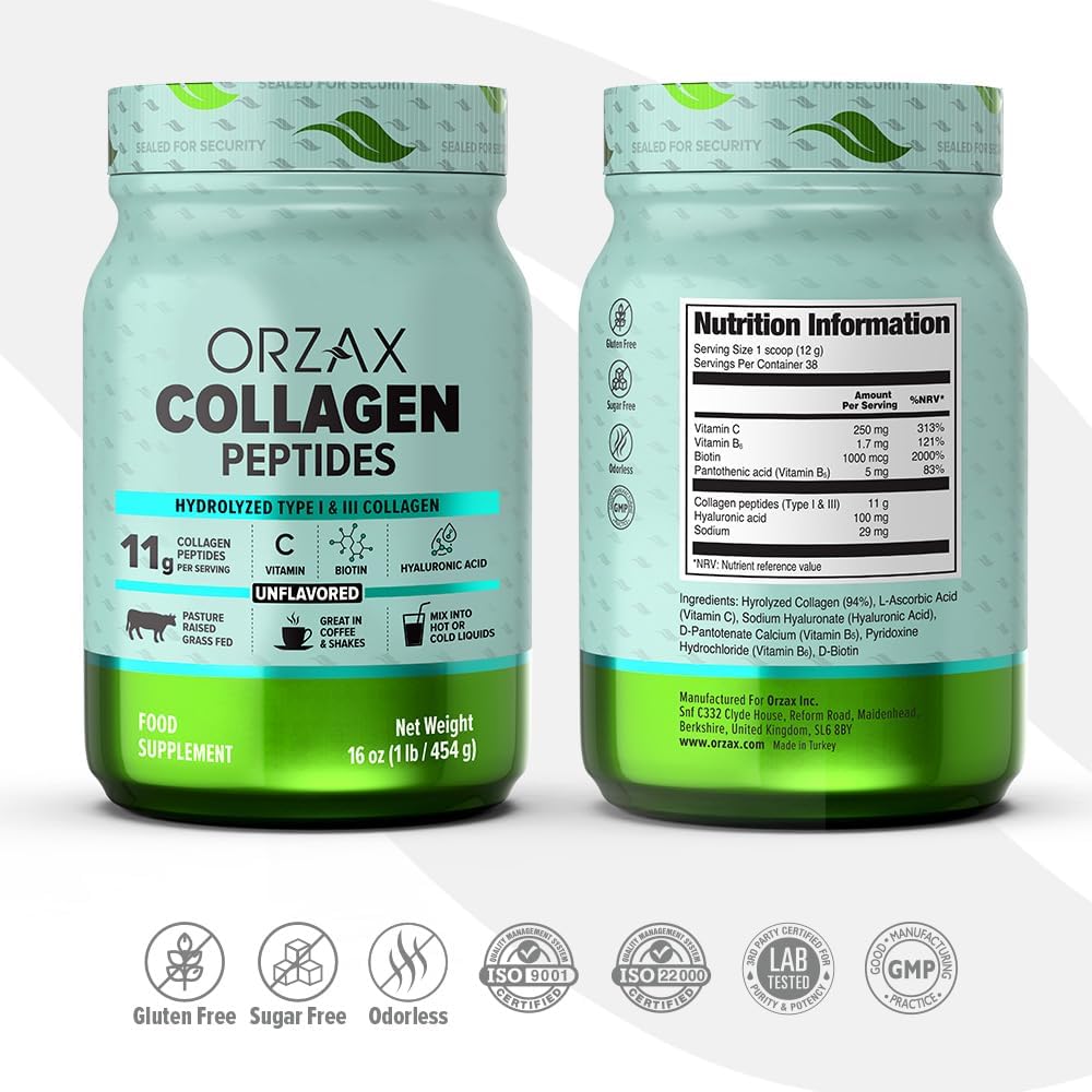 ORZAX Collagen Peptides Powder,11g Collagen,16 oz