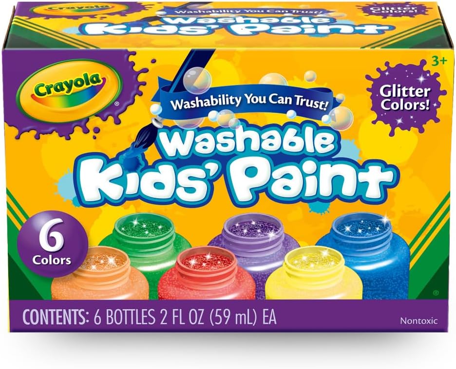 Crayola Washable Kids Paint Set (12ct), Classic and Glitter Paint for Kids