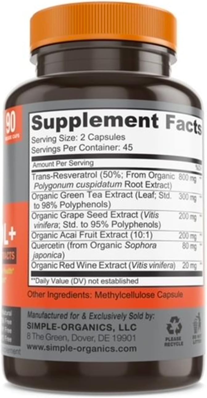 Resveratrol 1600mg per Serving for Pure Extra Strength Complex- 90 Capsules