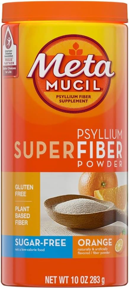 Metamucil Psyllium Sugar-Free Super Fiber Powder, Orange, 10 oz