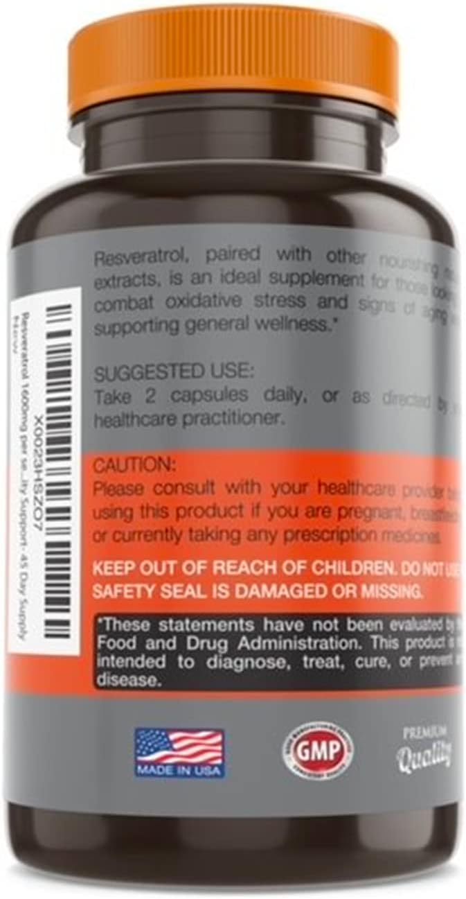 Resveratrol 1600mg per Serving for Pure Extra Strength Complex- 90 Capsules