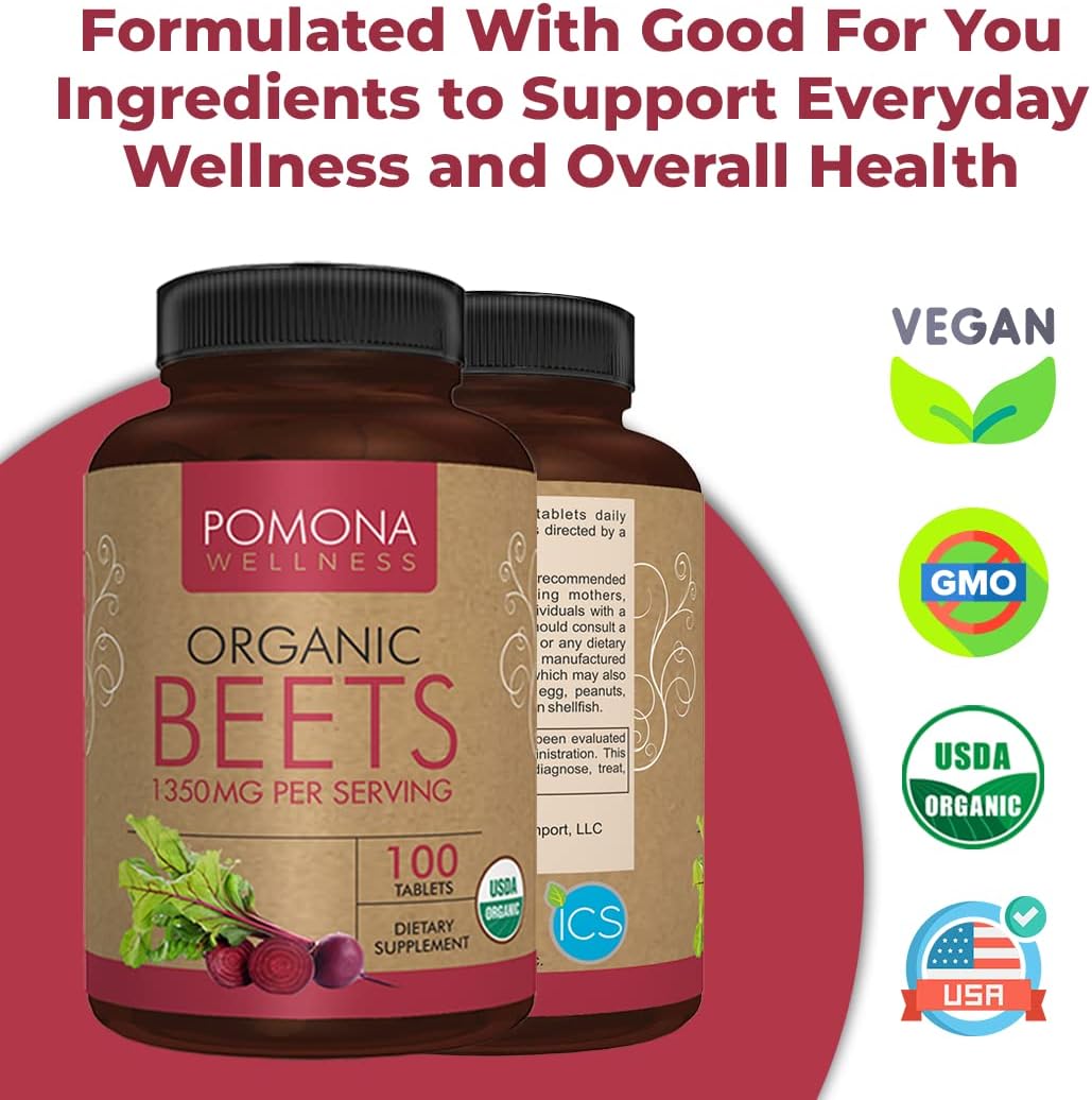 Pomona Wellness Beet Root Supplement Powder 1350mg, 100 Tablets