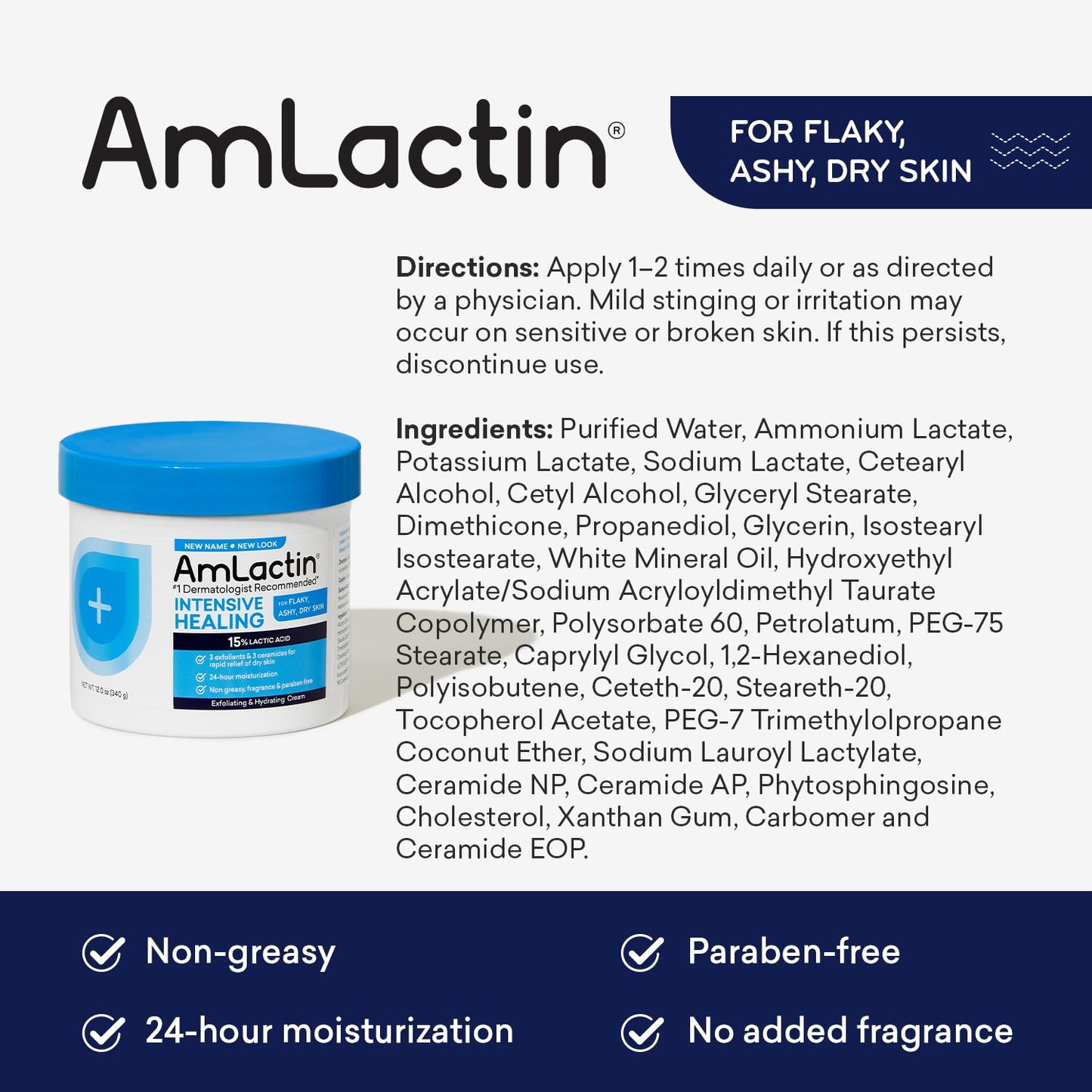 AmLactin Intensive Healing Body Cream – 12 oz Tub – 2-in-1 Exfoliator and Moisturizer