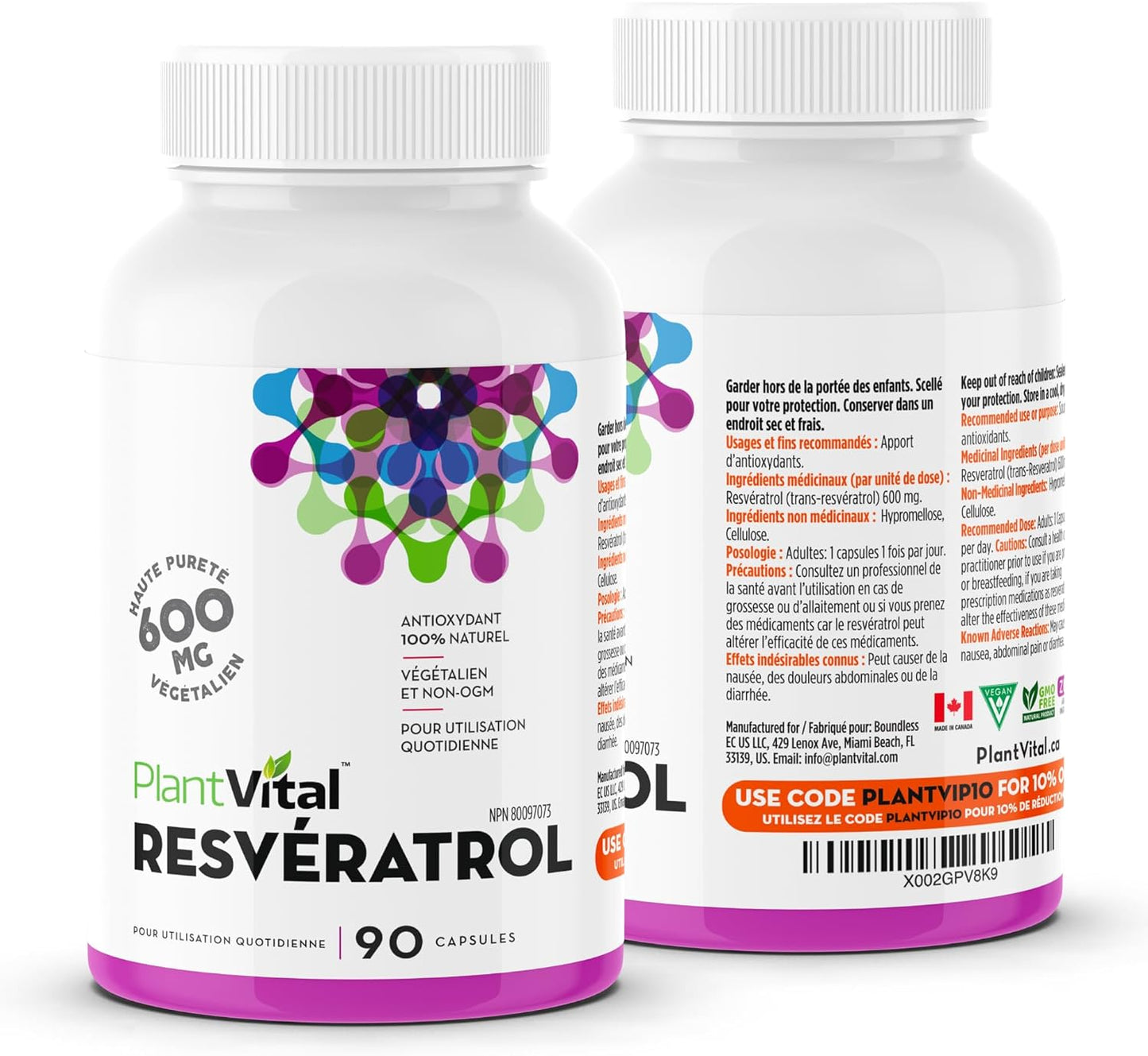 Plantvital RESVERATROL - Trans Resveratrol Supplement 90 capsules