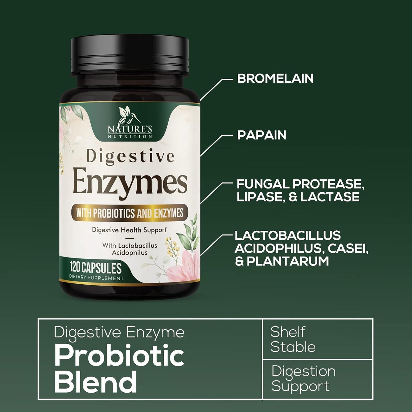 Digestive Enzymes with Probiotics and Bromelain  - 120 Capsules