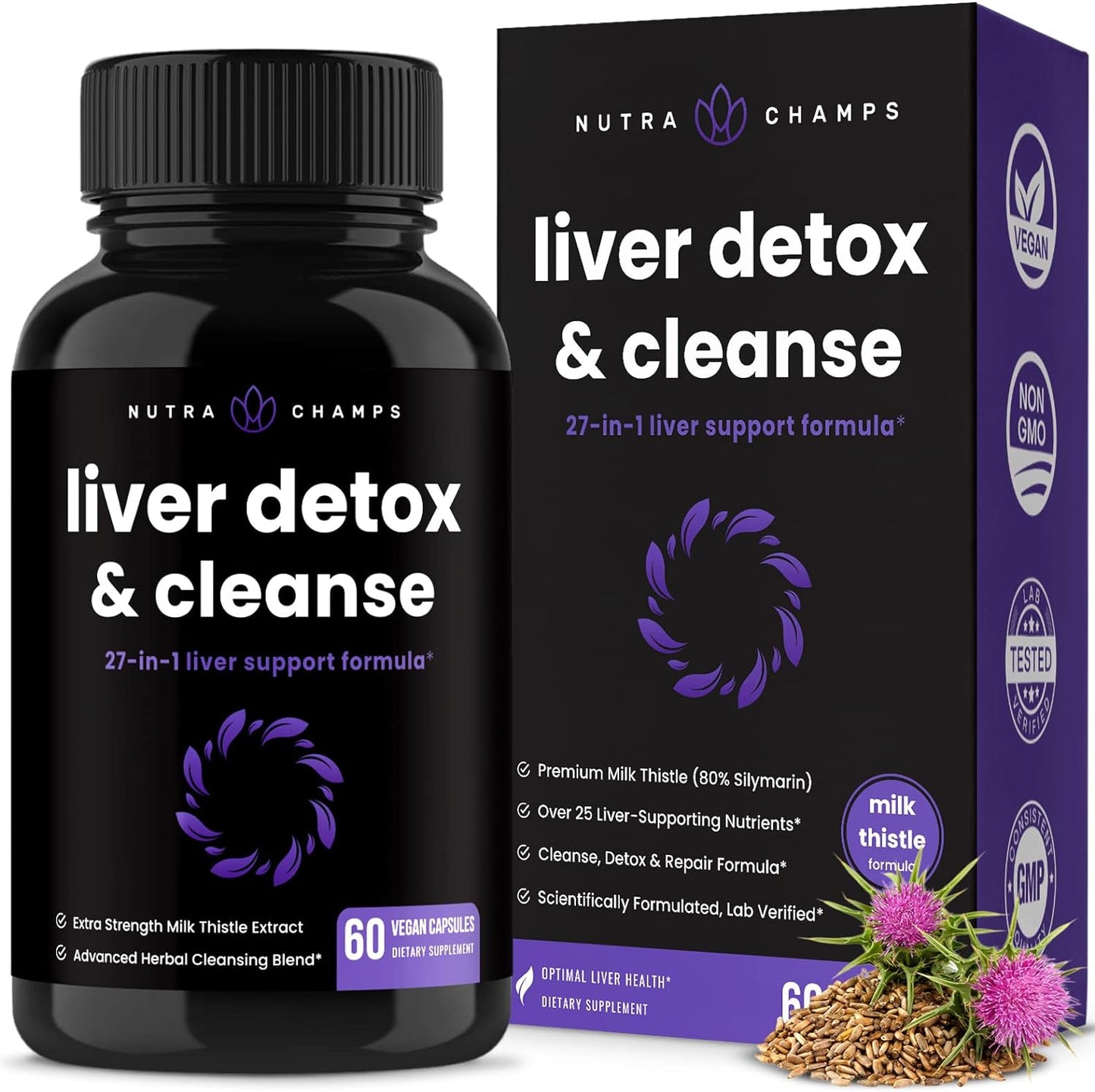 Liver Cleanse Detox & Repair Formula | 20+ Herbs: Milk Thistle Extract  60 count