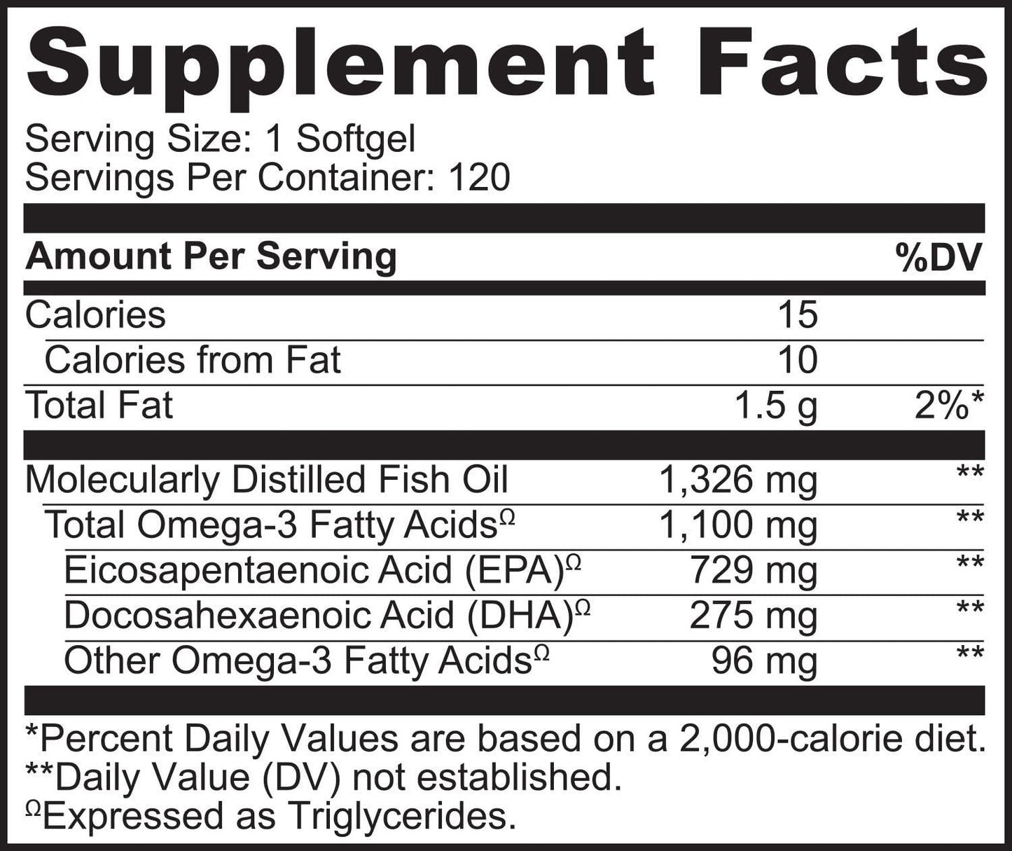 NATURELO Omega-3 Fish Oil Supplement - EPA + DHA - 1100 mg Triglyceride Omega-3 per Gel - 120 count