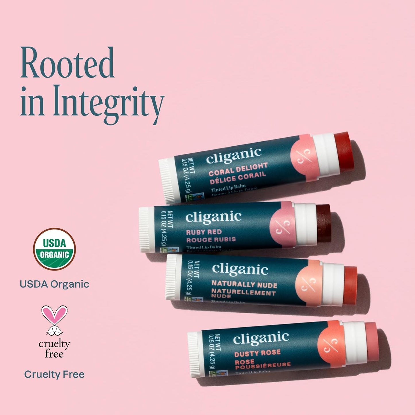 Cliganic Tinted Lip Balm - Non-GMO, 4 Colors - Enriched with Vitamin E