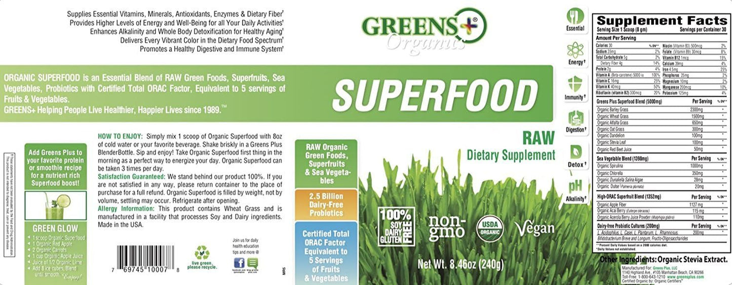 Greens+ Organic Superfood Raw Boost Energy 8.46 oz