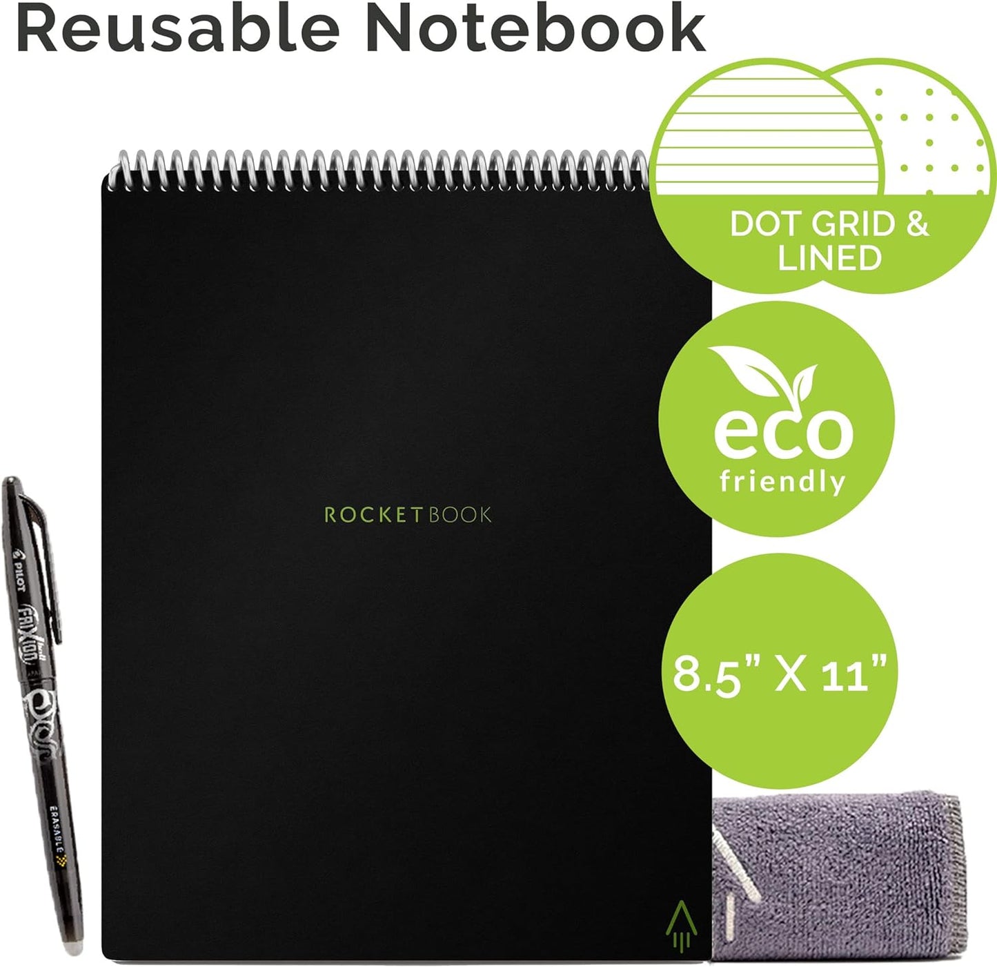 Rocketbook Smart Reusable Notebook, Flip Letter Size Spiral Notebook, Infinity Black, (8.5" x 11")