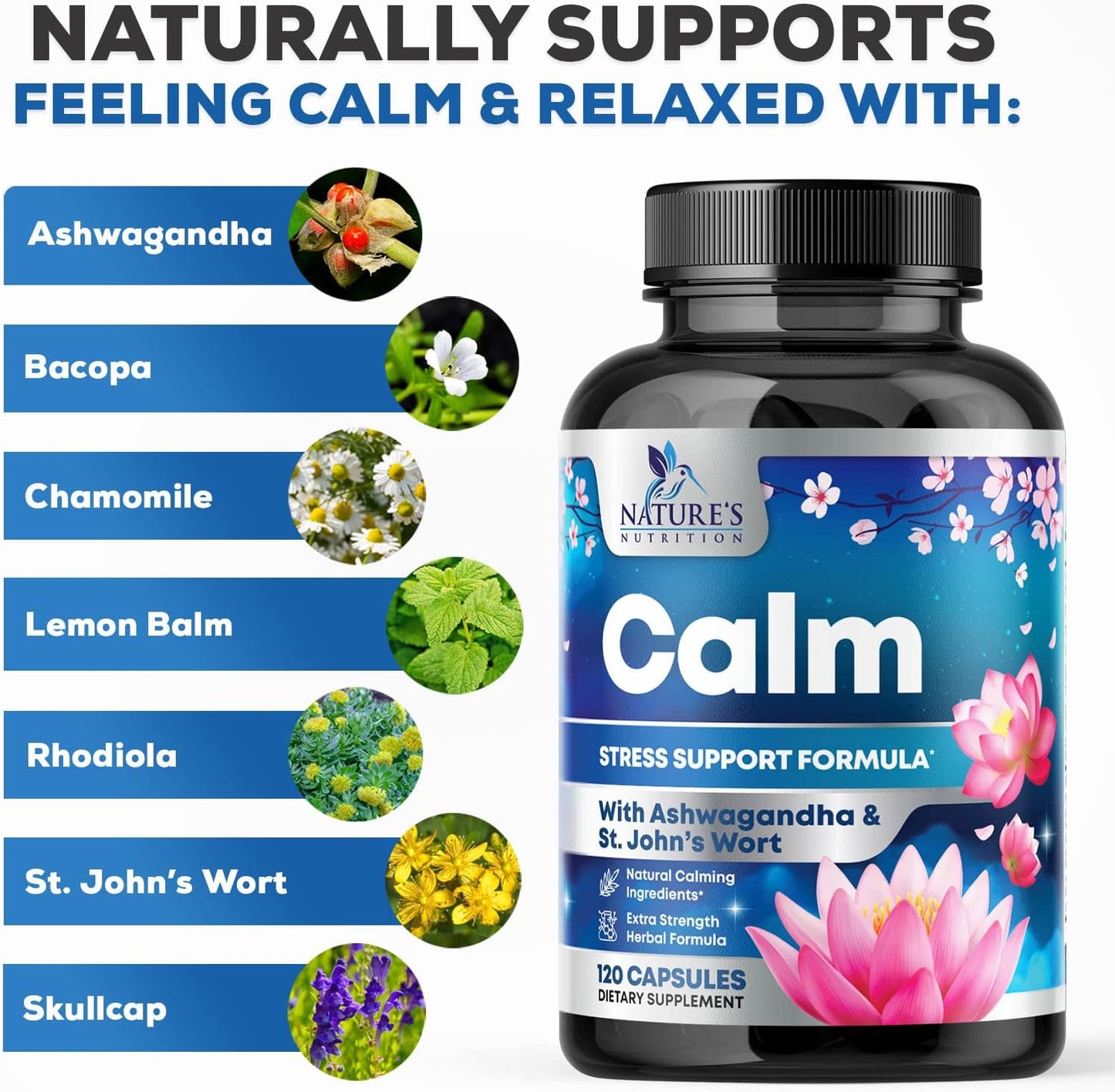 Nature's Nutrition Calm & Stress Support Supplement - 120 Capsules