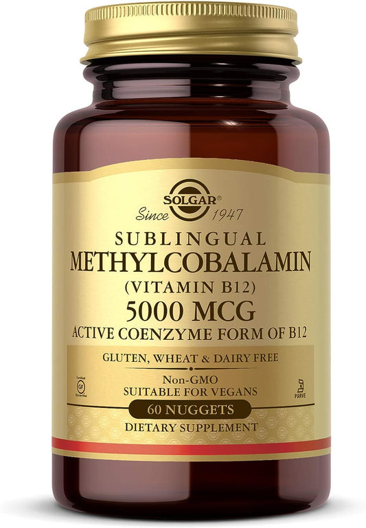 Solgar Methylcobalamin (Vitamin B12) 5000 mcg, 60 Nuggets - Supports Energy Metabolism - Body-Ready, Active Form of B12 - Vitamin B - Non GMO, Vegan, Gluten, Dairy Free, Kosher - 60 Count