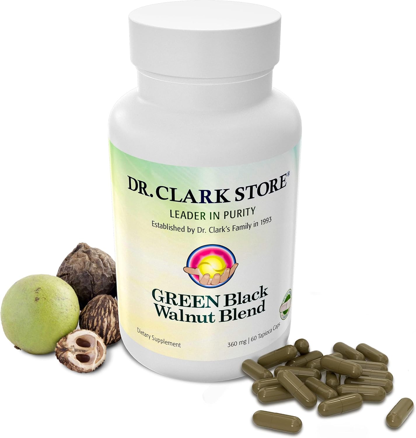 Dr. Clark Green Black Walnut Dietary Supplement, 360mg, 60 Tapioca Capsules