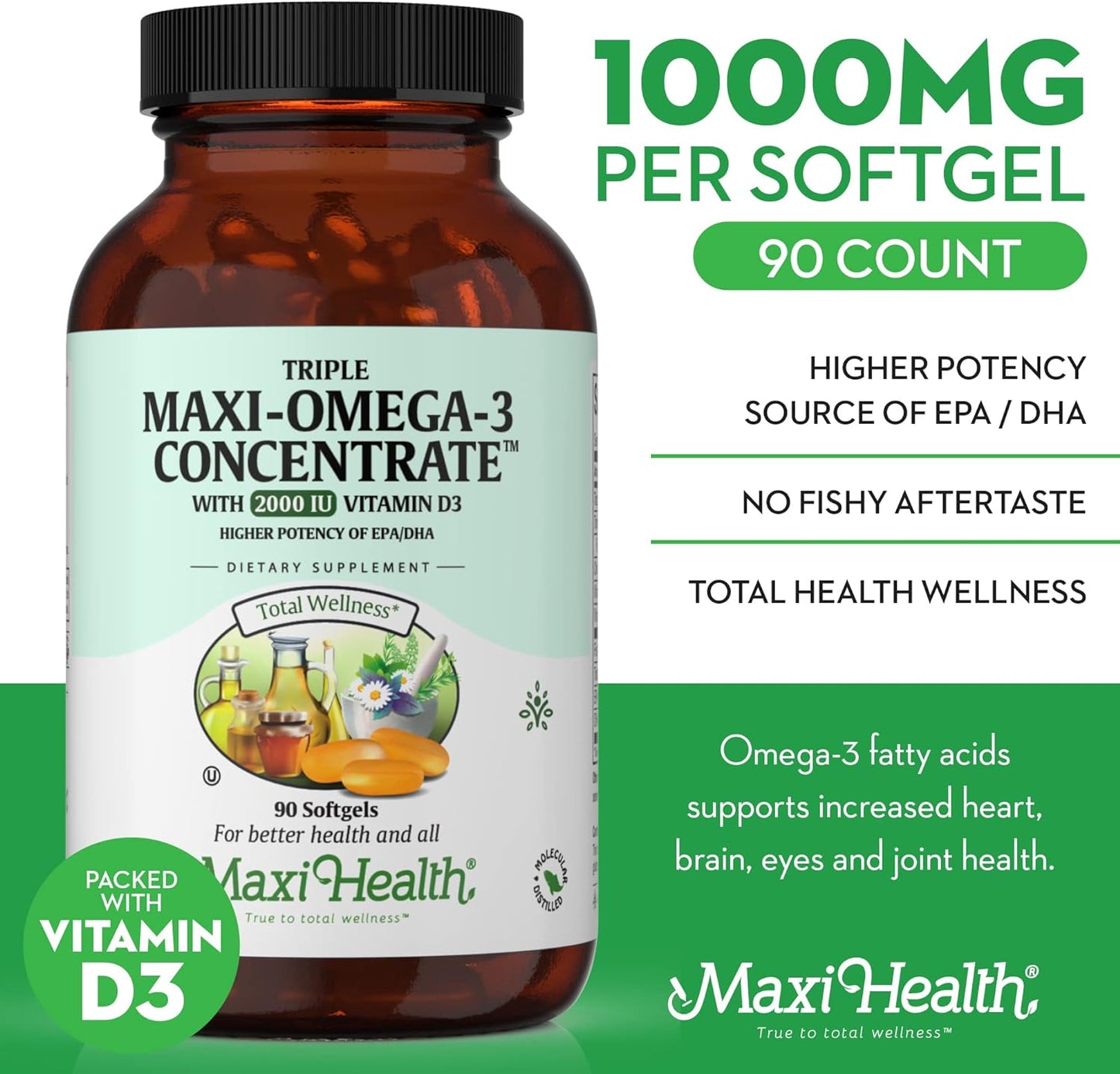 Maxi Health Omega 3 Supplement - Omega-3 Fish Oil  90 Softgels