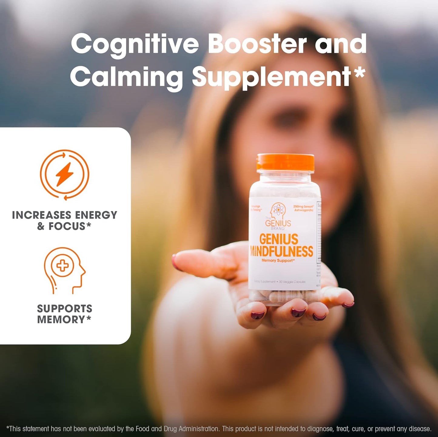 Genius Mindfulness Supplement, Nootropic Cognitive Brain Booster Enhances Memory 30 count