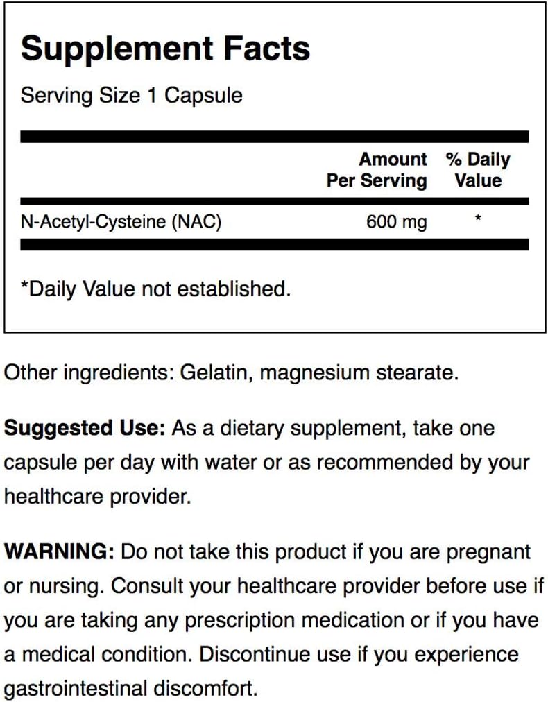 Swanson NAC - N-Acetyl Cysteine - Supplement 100 Capsules