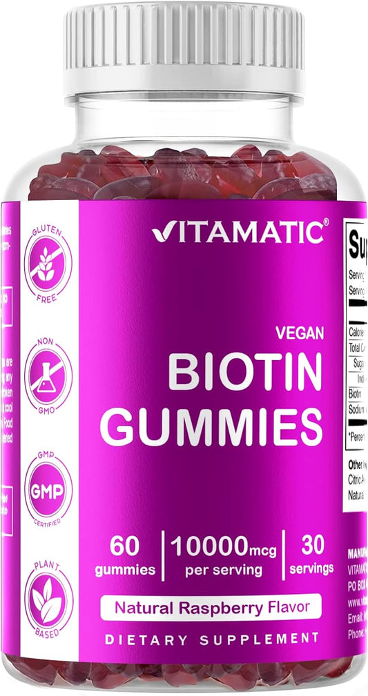 Vitamatic Biotin Gummies  Stronger Hair, Skin & Nails - 60 Vegan Gummies