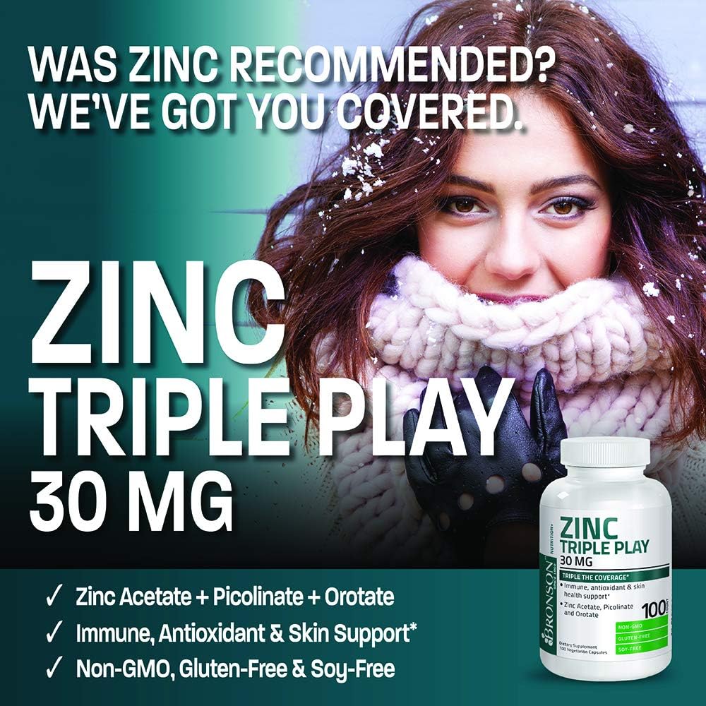 Bronson Zinc Triple Play Immune Support Zinc Supplement 100 capsules