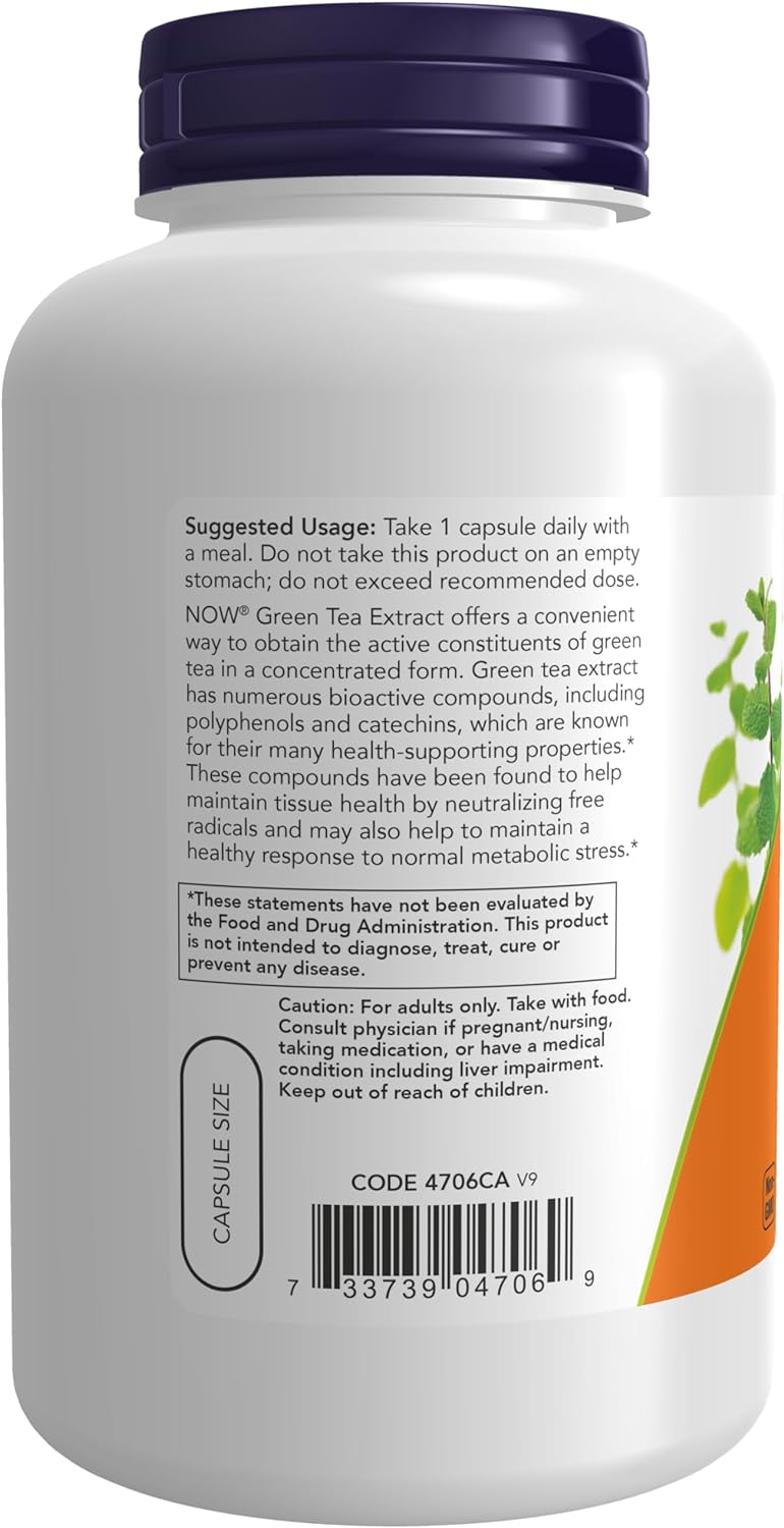 NOW Supplements, Green Tea Extract 400 mg with Vitamin C for Dietary, Cellular Protection, 250 Veg Capsules