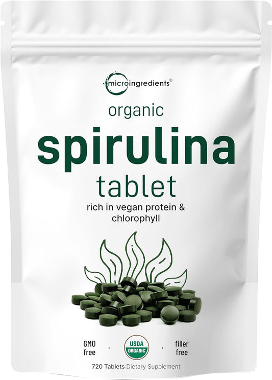 Micro Ingredients Organic Spirulina Supplement, 720 Tablets