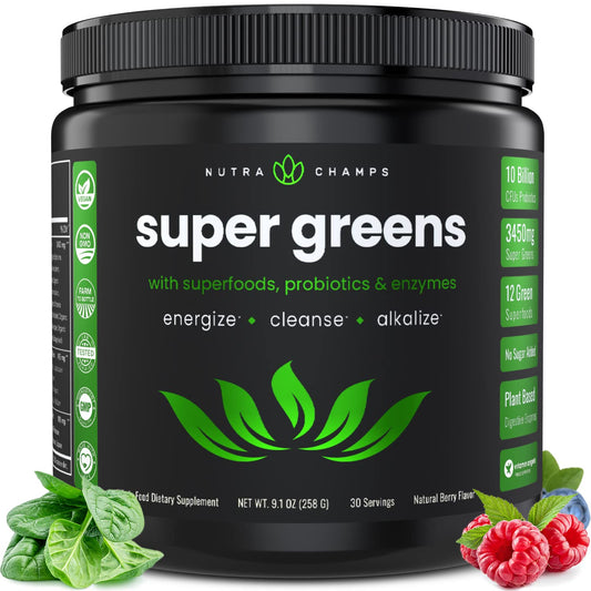 NutraChamps Super Greens Powder Premium Superfood | 20+ Organic Green Veggie