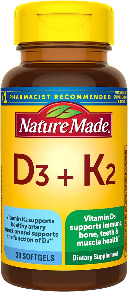 Nature Made Vitamin D3 K2, 5000 IU (125 mcg) 30 Softgels