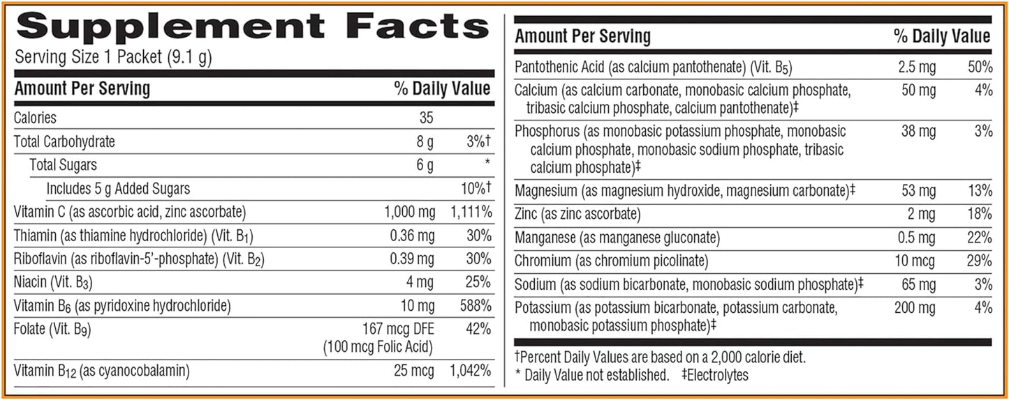 Emergen-C 1000mg Vitamin C Powder, with Antioxidants, B Vitamins and Electrolytes, Supplements for Immune Support, Caffeine Free Fizzy Drink Mix, Raspberry Flavor - 30 Count