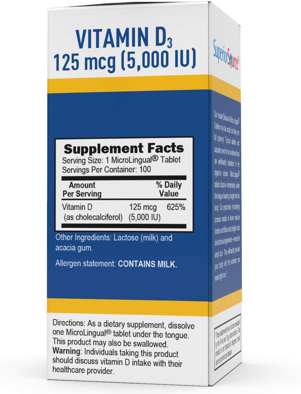 Superior Source Extra Strength Vitamin D3 5,000 IU Tablet, 100 Count