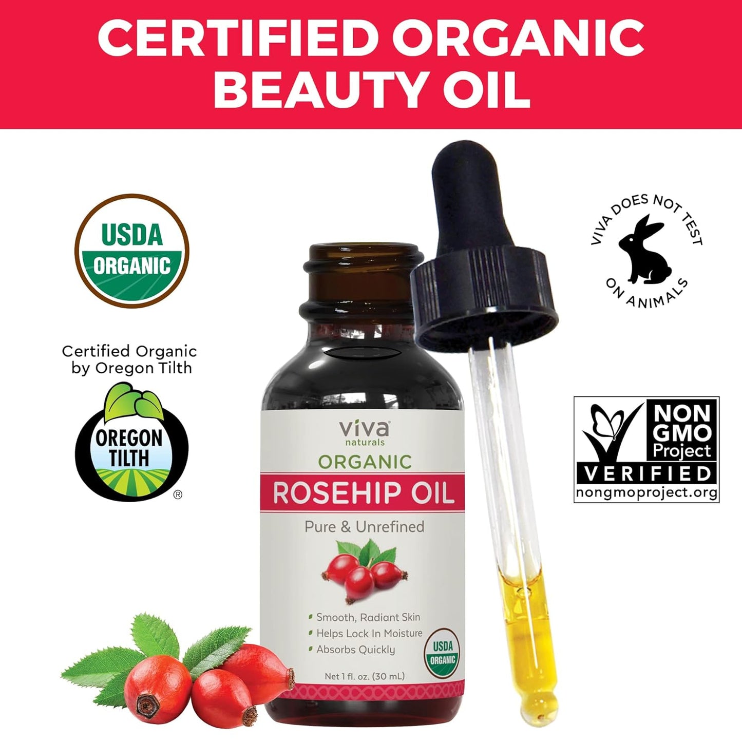 Viva Naturals Organic Rosehip Seed Oil (1 fl oz)