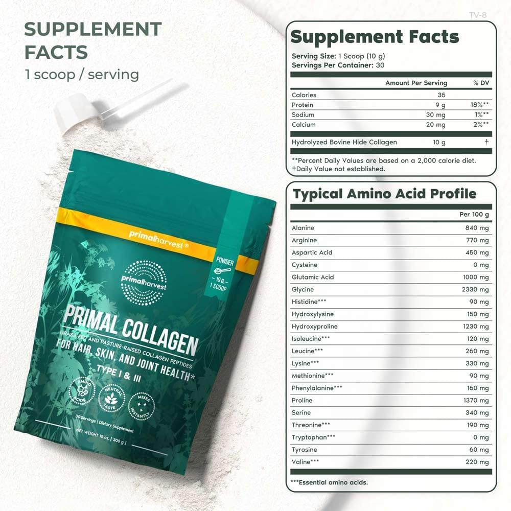 Primal Harvest Collagen Powder for Women or Men Primal Collagen Peptides Powder Type I & III