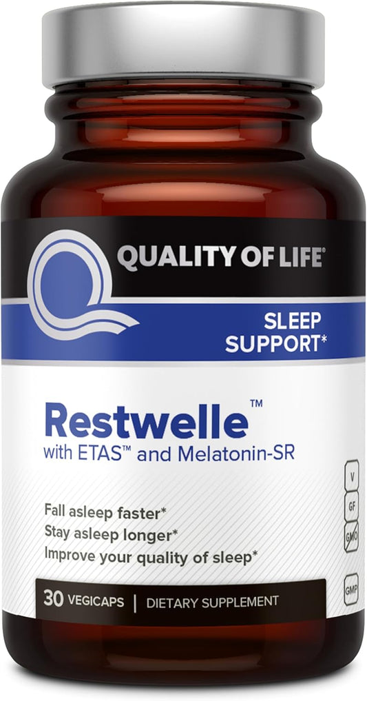 Quality of Life - Restwelle – Non Groggy formula with ETAS and Melatonin SR  – 30 Capsules