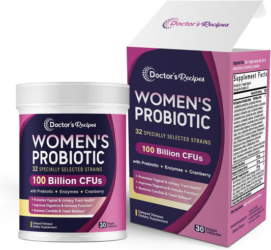 Doctor's Recipes Probiotics for Women, 100 Billion CFU 32 Strains -30 capsules