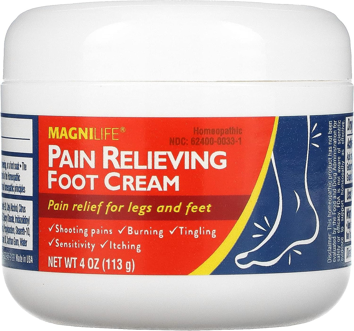 MagniLife Pain Relieving Foot Cream, All-Natural Moisturizing Foot Pain Relief 4oz