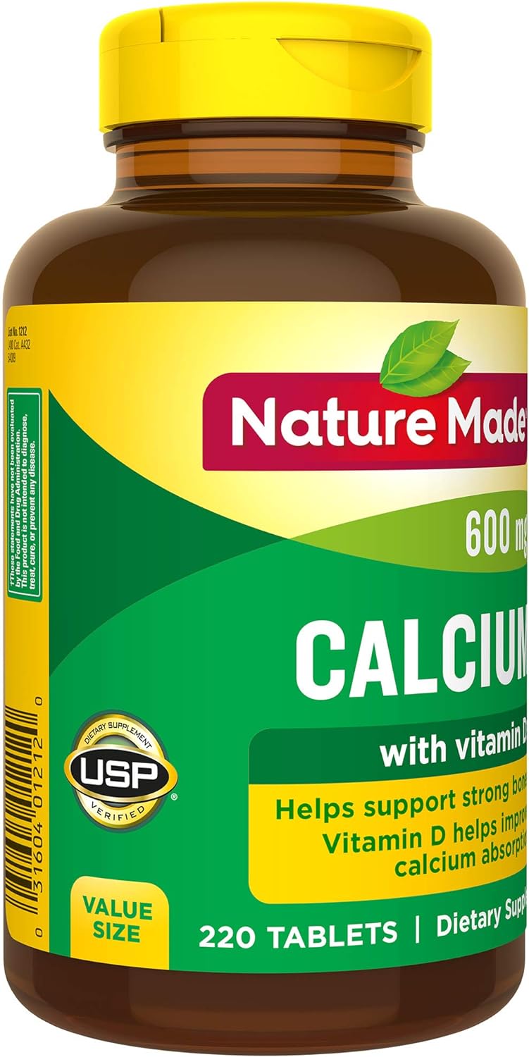 Nature Made Calcium 600 mg with Vitamin D3, Dietary Supplement for Bone Support, 220 Tablets