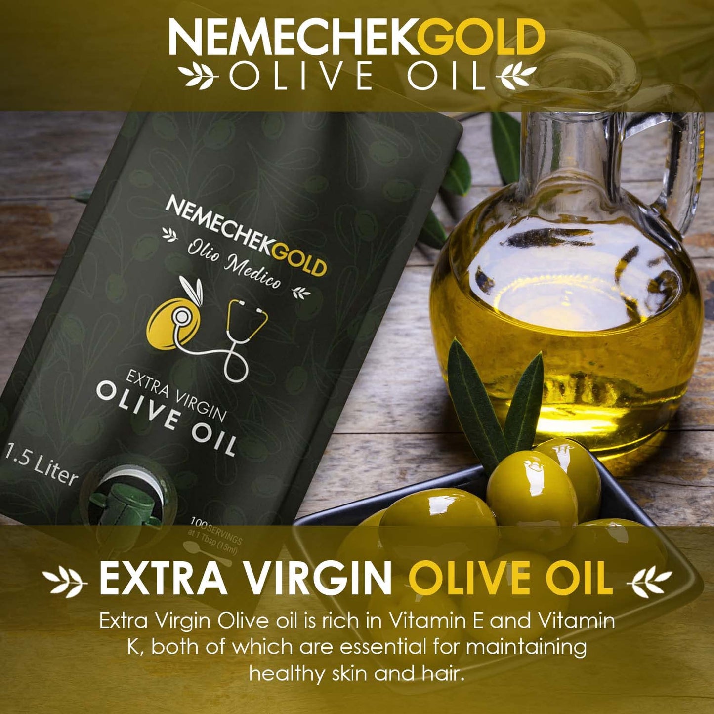 Nemechek Gold Extra Virgin Olive Oil, COOC-Certified, Oxygen-Free Pouch, 1.5 liters