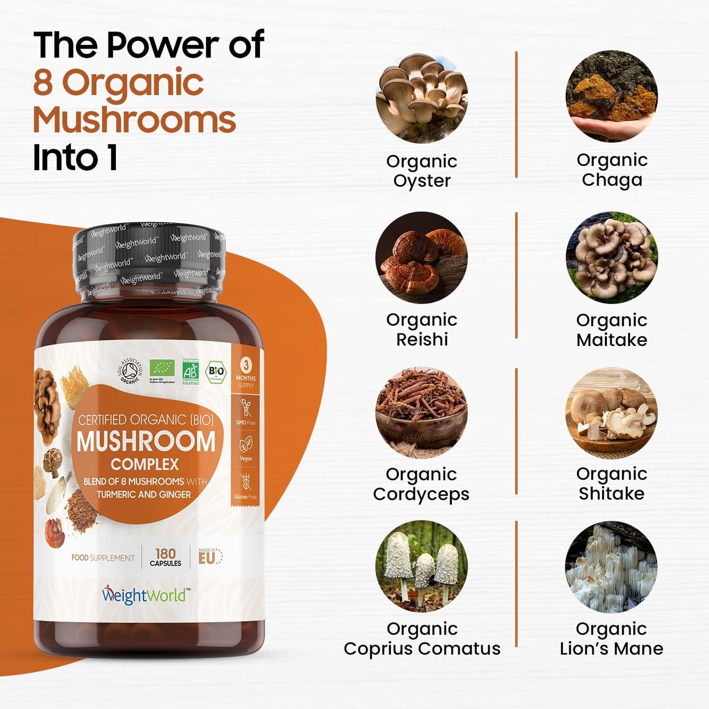 Organic Mushroom Complex 8-180 Capsules