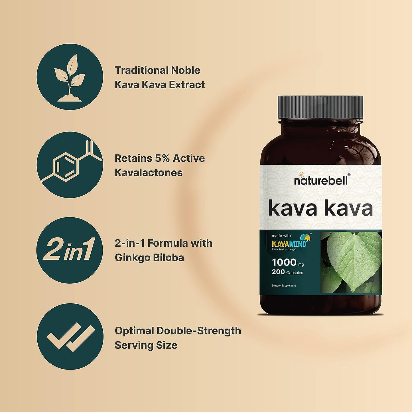 NatureBell Kava Kava Capsules  Ginkgo Biloba, 200 Count