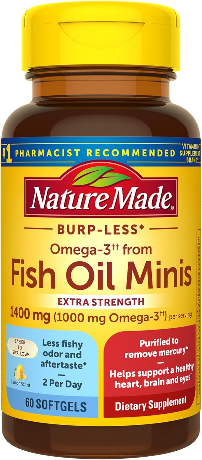 Nature Made Extra Strength Burp Less Omega 3 Fish Oil 60 Softgels